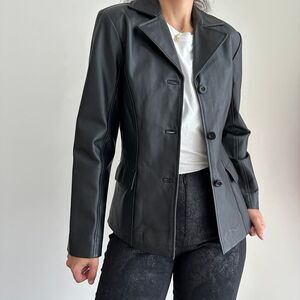 Vintage Leather Jacket Womens Small Button Front Goth Punk Minimalist Tanners NY